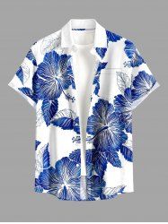 Chemise hawaïenne homme à imprimé feuilles et fleurs d'hibiscus, boutons et poche -  S