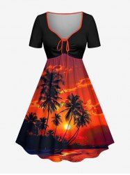 Robe Hawaii cintrée à imprimé Cocotier Soleil Paysage Marin - Orange Foncé 6X