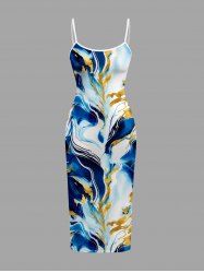 Robe ajustée à imprimé marbré tacheté Hawaii - Bleu profond 2X