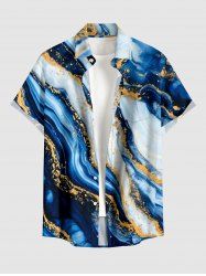 Marble Stained Stripes Print Buttons Pocket Hawaii Shirt For Men -  