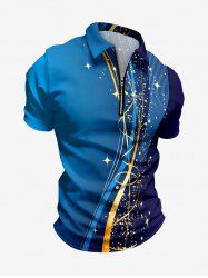 Curve Ombre Print Hawaii Zipper Polo Shirt For Men -  