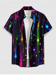 Colorful Glitter Light Beam Galaxy Print Hawaii Button Pocket Shirt For Men -  