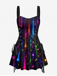 Colorful Glitter Light Beam Galaxy Print Hawaii Lace Up A Line Dress -  