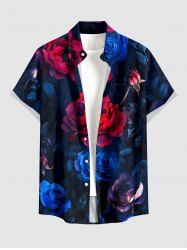 Chemise hawaïenne pour homme à imprimé dégradé fleurs et feuilles, avec boutons et poche. - Bleu profond 6XL