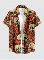 Chemise pour homme à imprimé crânes et intestins d'Halloween avec boutons et poche - Brun M