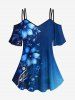 Flower Ombre Music Symbol Print Cold Shoulder Cami T-shirt and Flare Pants Matching Set -  