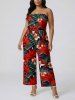 Tenue de plage hawaïenne assortie pour couple avec imprimé fleurs et feuilles tropicales - Rouge 