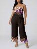 Combinaison à poches hawaïenne à imprimé fleurs et feuilles avec ceinture et bretelles amovibles - marron foncé 5X