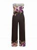 Combinaison à poches hawaïenne à imprimé fleurs et feuilles avec ceinture et bretelles amovibles - marron foncé 5X