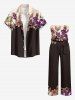 Combinaison à poches hawaïenne à imprimé fleurs et feuilles avec ceinture et bretelles amovibles - marron foncé 5X