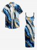Robe ajustée Hawaii à imprimé rayures marbrées - Bleu profond 5X