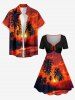 Robe Hawaii cintrée à imprimé Cocotier Soleil Paysage Marin - Orange Foncé 6X