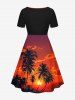 Robe Hawaii cintrée à imprimé Cocotier Soleil Paysage Marin - Orange Foncé 6X