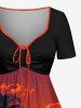 Robe Hawaii cintrée à imprimé Cocotier Soleil Paysage Marin - Orange Foncé 6X