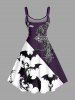 Halloween Bat Cross Colorblock Print Tank Dress(Adjustable Shoulder Strap) -  