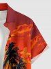 Chemise hawaïenne pour homme à imprimé paysage marin, soleil et cocotier, avec boutons et poche - Orange Foncé S