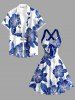 Hibiscus Flowers Leaf Print Crisscross Straps Bowknot Hawaii Tank Dress -  