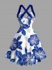 Hibiscus Flowers Leaf Print Crisscross Straps Bowknot Hawaii Tank Dress -  