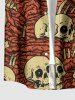 Chemise pour homme à imprimé crânes et intestins Halloween, boutons et poche - Brun S