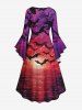 Halloween Bat Painting Sunset Print Ruched High Low Asymmetric Dress -  