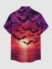 Halloween Bat Painting Sunset Print Button Pocket Shirt For Men -  
