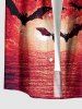 Halloween Bat Painting Sunset Print Button Pocket Shirt For Men -  