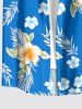 Tropical Leaf Hibiscus Flower Print Hawaii Button Pocket Shirt For Men -  