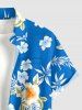 Tropical Leaf Hibiscus Flower Print Hawaii Button Pocket Shirt For Men -  