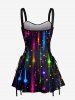 Colorful Glitter Light Beam Galaxy Print Hawaii Lace Up A Line Dress -  
