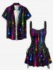 Colorful Glitter Light Beam Galaxy Print Hawaii Lace Up A Line Dress -  