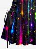 Colorful Glitter Light Beam Galaxy Print Hawaii Lace Up A Line Dress -  