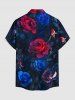 Chemise hawaïenne pour homme à imprimé dégradé fleurs et feuilles, avec boutons et poche. - Bleu profond 6XL