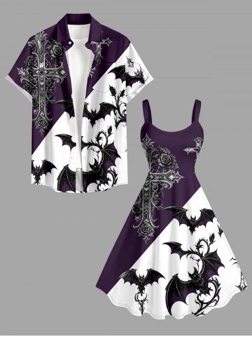 Halloween Bat Cross Colorblock Print Matching Hawaii Beach Outfit For Couples - CONCORD