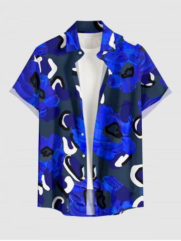 Flower Print Hawaii Button Pocket Shirt For Men - BLUE - 4XL