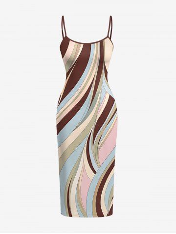 Curve Colorblock Print Hawaii Dress - BROWN - 4X
