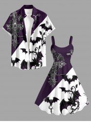 Halloween Bat Cross Colorblock Print Matching Hawaii Beach Outfit For Couples -  