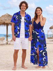 African Printed Matching Couple Outfit Flower Hawaiian Set -  