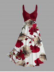 Robe débardeur hawaïenne à imprimé fleurs et feuilles, effet twist - Rouge foncé XS