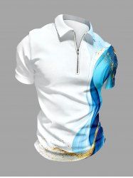 Polo zippé hawaïen Curve à imprimé dégradé pour homme - Bleu L