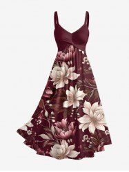 Flower Leaf Branch Print Hawaii Twist A Line Dress -  