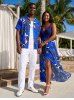 African Printed Matching Couple Outfit Flower Hawaiian Set -  
