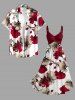 Robe débardeur hawaïenne à imprimé fleurs et feuilles avec effet twist - Rouge foncé M