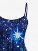 Robe ajustée hawaïenne à imprimé 3D étoiles galactiques, franges et paillettes - Bleu de Minuit 4X