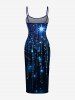 Robe ajustée hawaïenne à imprimé 3D étoiles galactiques, franges et paillettes - Bleu de Minuit 4X