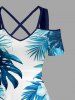 Flowers Tropical Leaf Print Cold Shoulder Crisscross Hawaii Maxi Dress -  