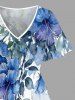 Hibiscus Flowers Leaf Watercolor Print Split Hawaii Midi Dress -  