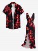 Flower Ombre Branch Print Hawaii Ruffles Split Dress -  