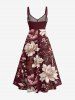Flower Leaf Branch Print Hawaii Twist A Line Dress -  
