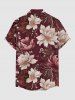 Chemise hawaïenne pour homme à imprimé fleurs, feuilles et branches, avec poche boutonnée - Rouge foncé S