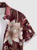 Chemise hawaïenne pour homme à imprimé fleurs, feuilles et branches, avec poche boutonnée - Rouge foncé S